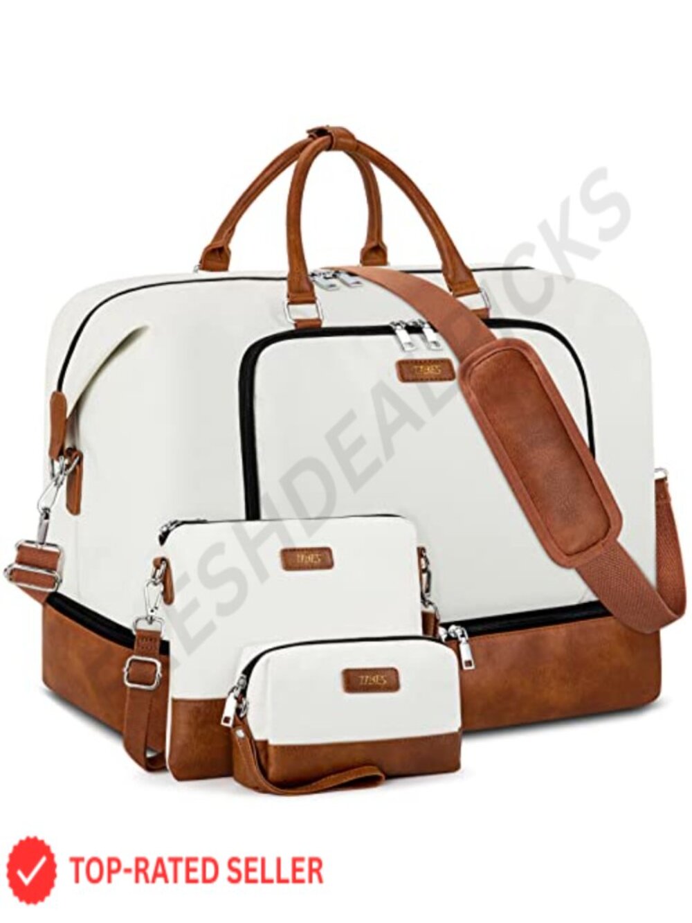 Weekender Travel Duffel Bag with Shoe Compartment, Water Resistant Nylon, 3